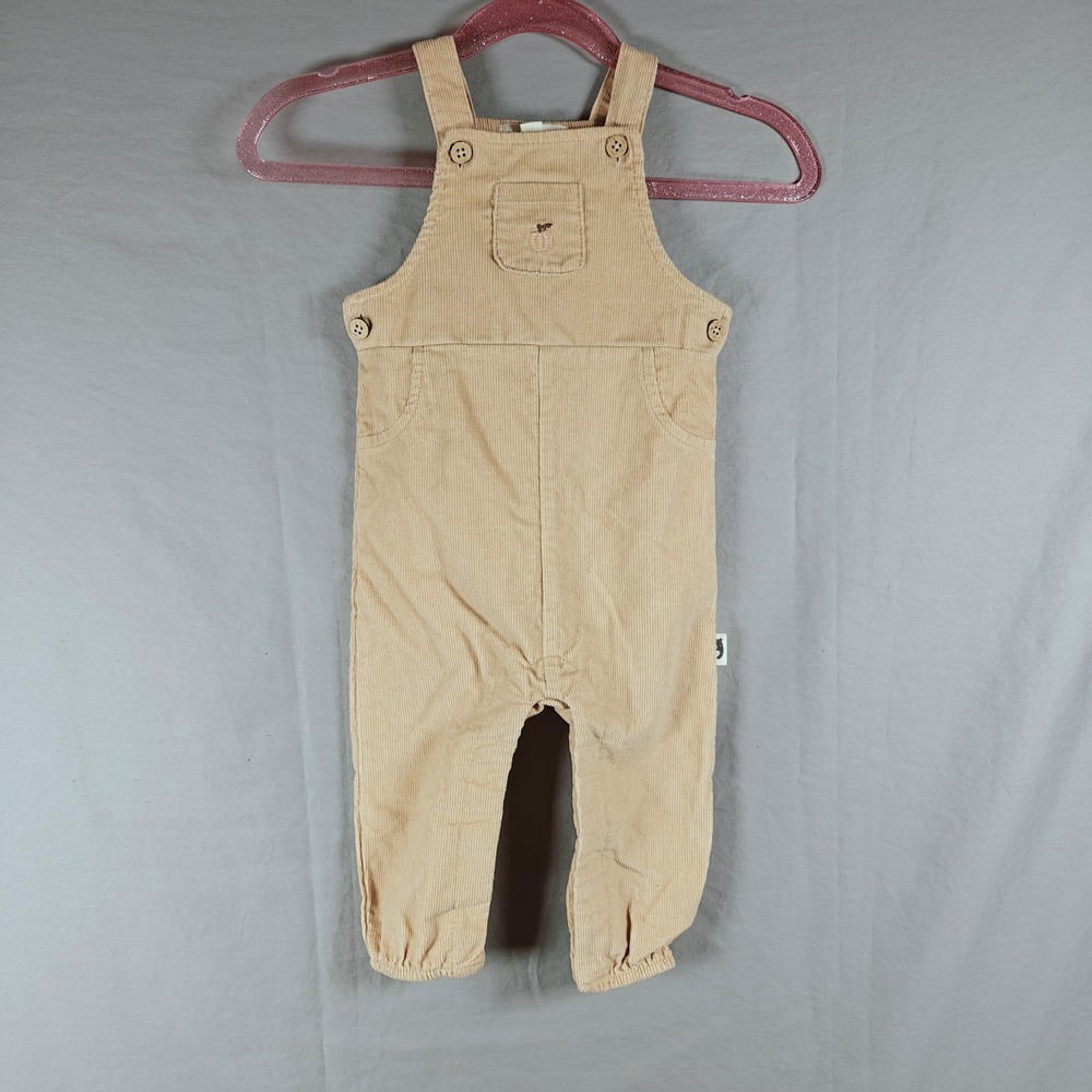 Rabbit Bear Organic‎ Kids Tan Corduroy Pumpkin Bib Overalls 6-9M